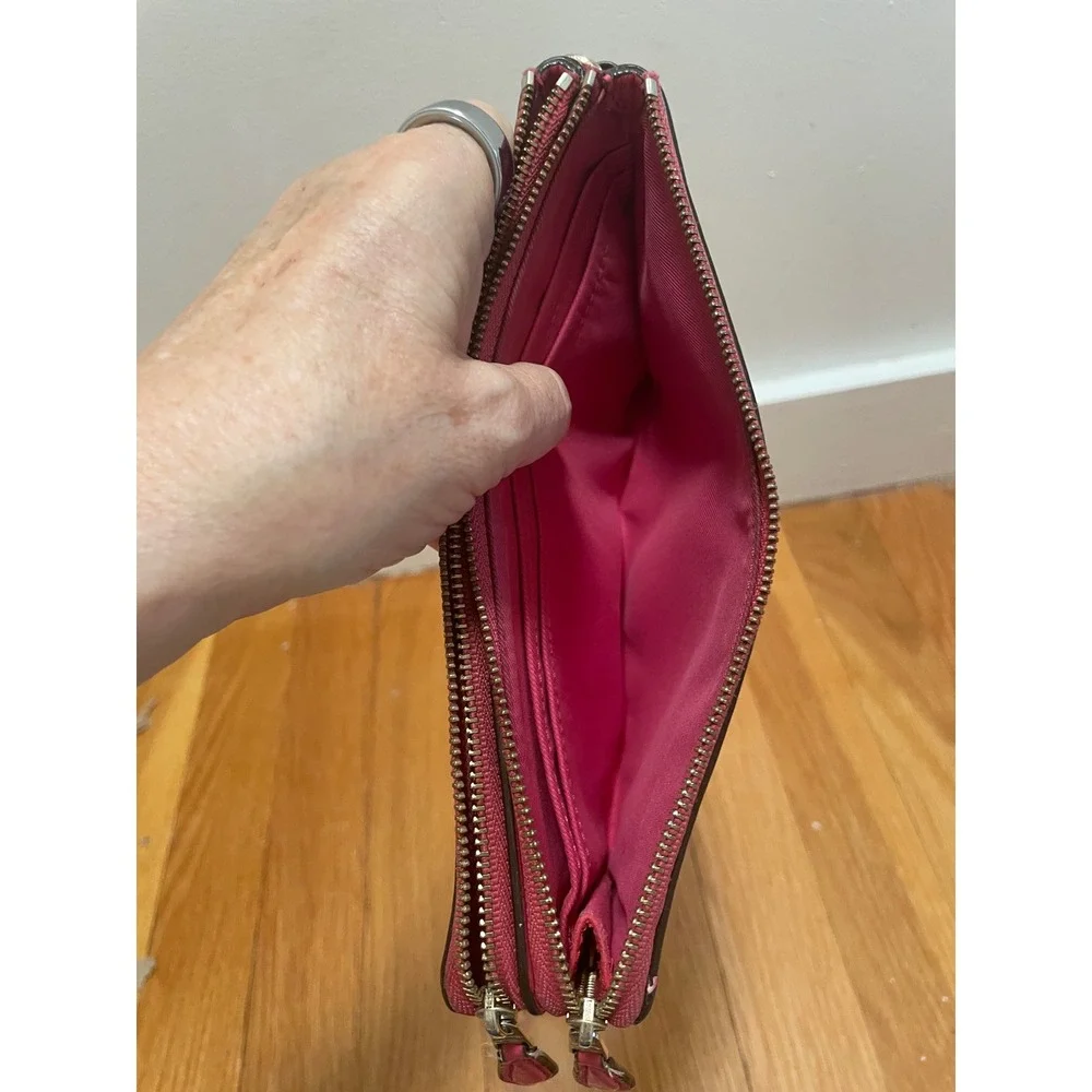 Coach Pink Pebbled Leather Double Zip Wallet Clutch Bag